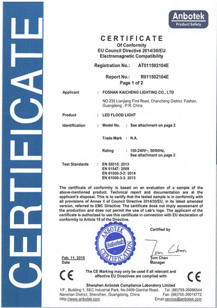 China Foshan Kaicheng Lighting Co., Ltd. certificaciones